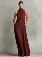 Anamartinezmadrid Liliana | Vestido Largo de Cuello Alto sin Mangas – Burdeos – photo 5