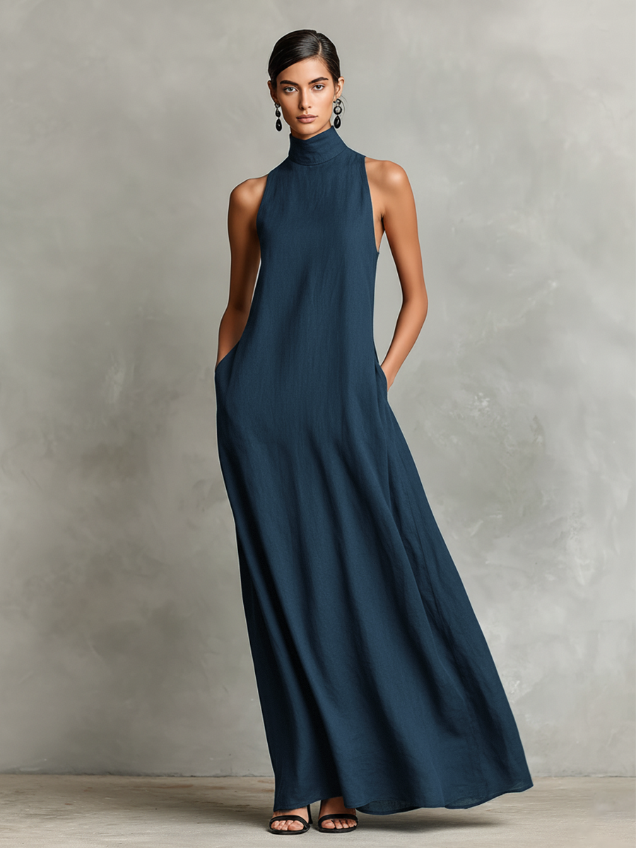 Anamartinezmadrid Liliana | Vestido Largo de Cuello Alto sin Mangas – Azul – photo 6