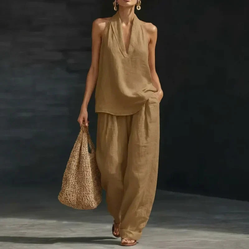 Anamartinezmadrid Ainhoa | Conjunto de dos piezas con textura de lino – Marrón Claro – photo 9