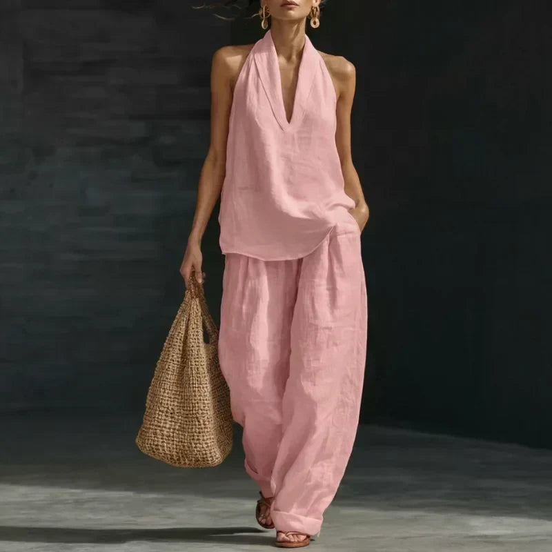 Anamartinezmadrid Ainhoa | Conjunto de dos piezas con textura de lino – Rosa Claro – photo 10