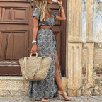 Covadonga | Vestido Largo de Verano Estampado Floral Cinturón - Carmen Teruel