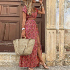 Covadonga | Vestido Largo de Verano Estampado Floral Cinturón - Carmen Teruel