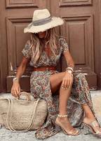 Covadonga | Vestido Largo de Verano Estampado Floral Cinturón - Carmen Teruel
