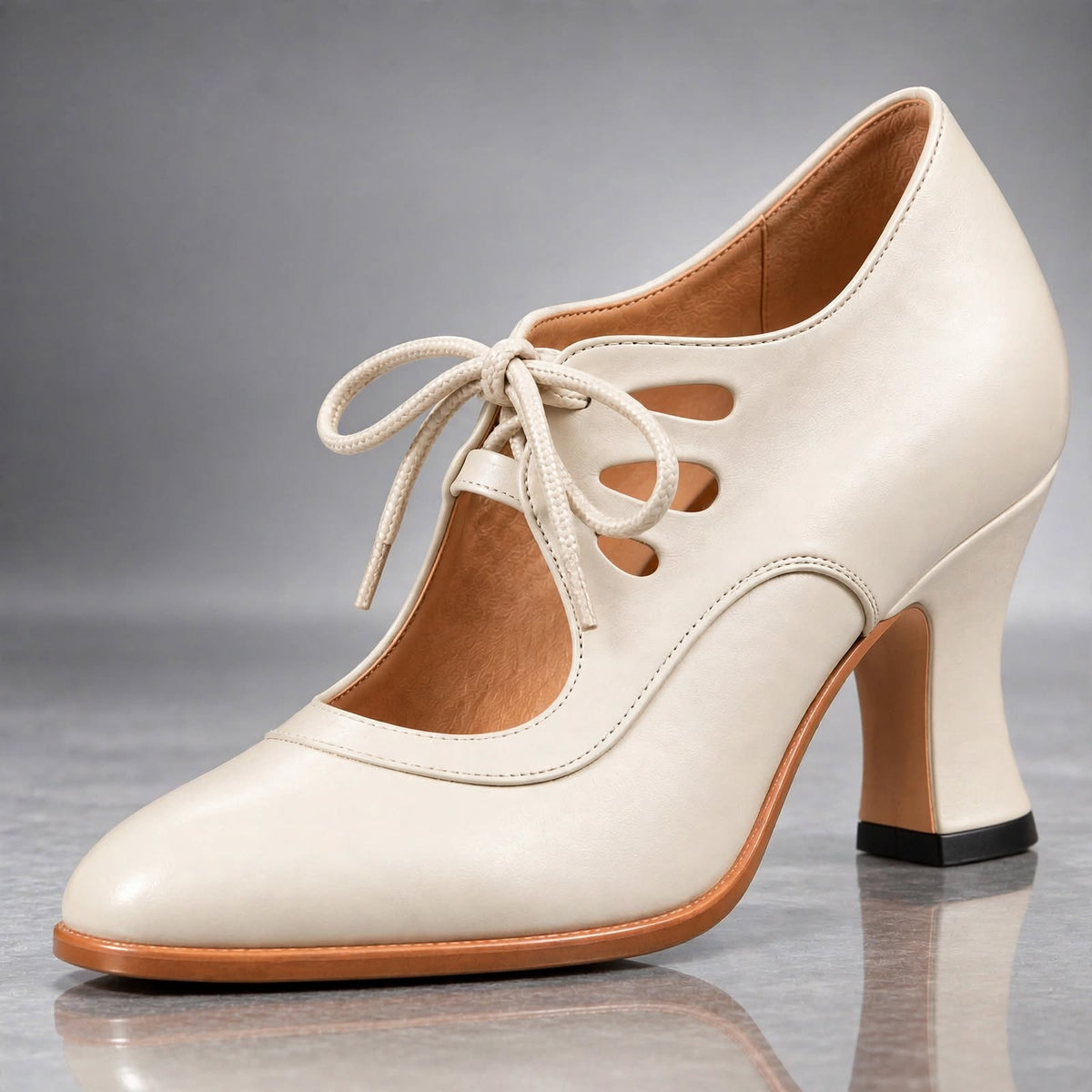Valeria Castaño Ana - Tacones con Cordones – Crema – photo 4