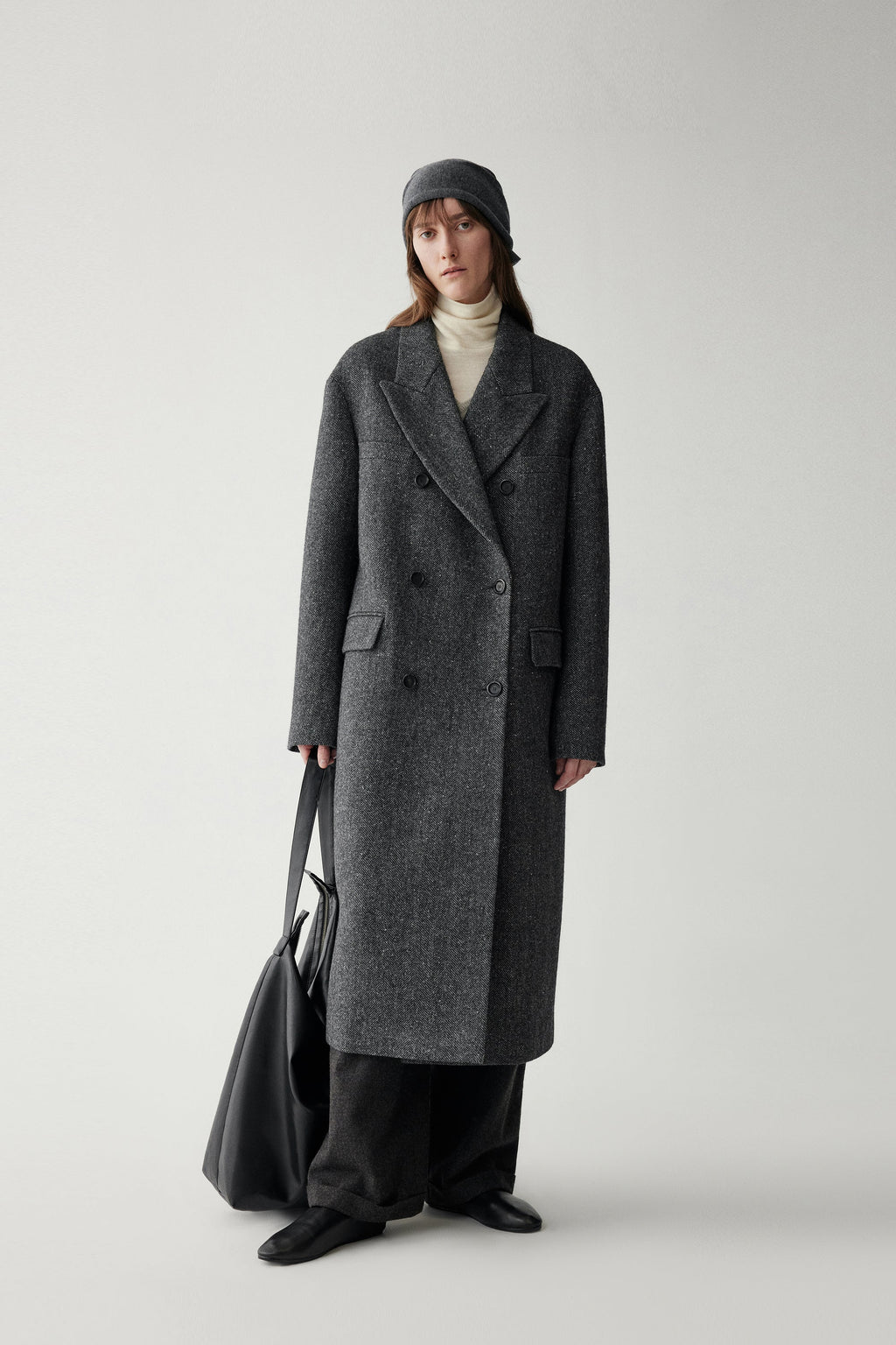 Anamartinezmadrid Rosario | Abrigo de Lana de Espiga con Solapa – Gris Oscuro
