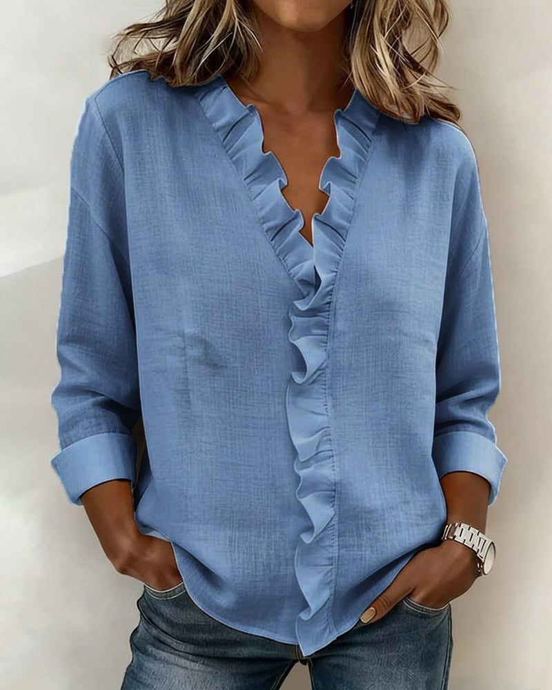 Marina Roca Beatriz - Blusa Fruncida con Escote en V – Azul – photo 6