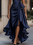Anamartinezmadrid Gloria | Vestido Largo de Satén con Escote Halter y Volantes – photo 4