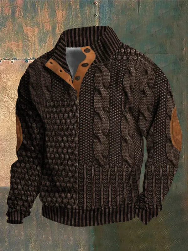 Marina Roca FÉNIX | Jersey patchwork de punto trenzado – Marrón – photo 4
