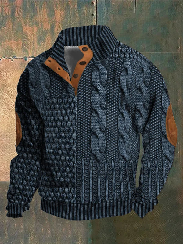 Marina Roca FÉNIX | Jersey patchwork de punto trenzado – Azul – photo 7