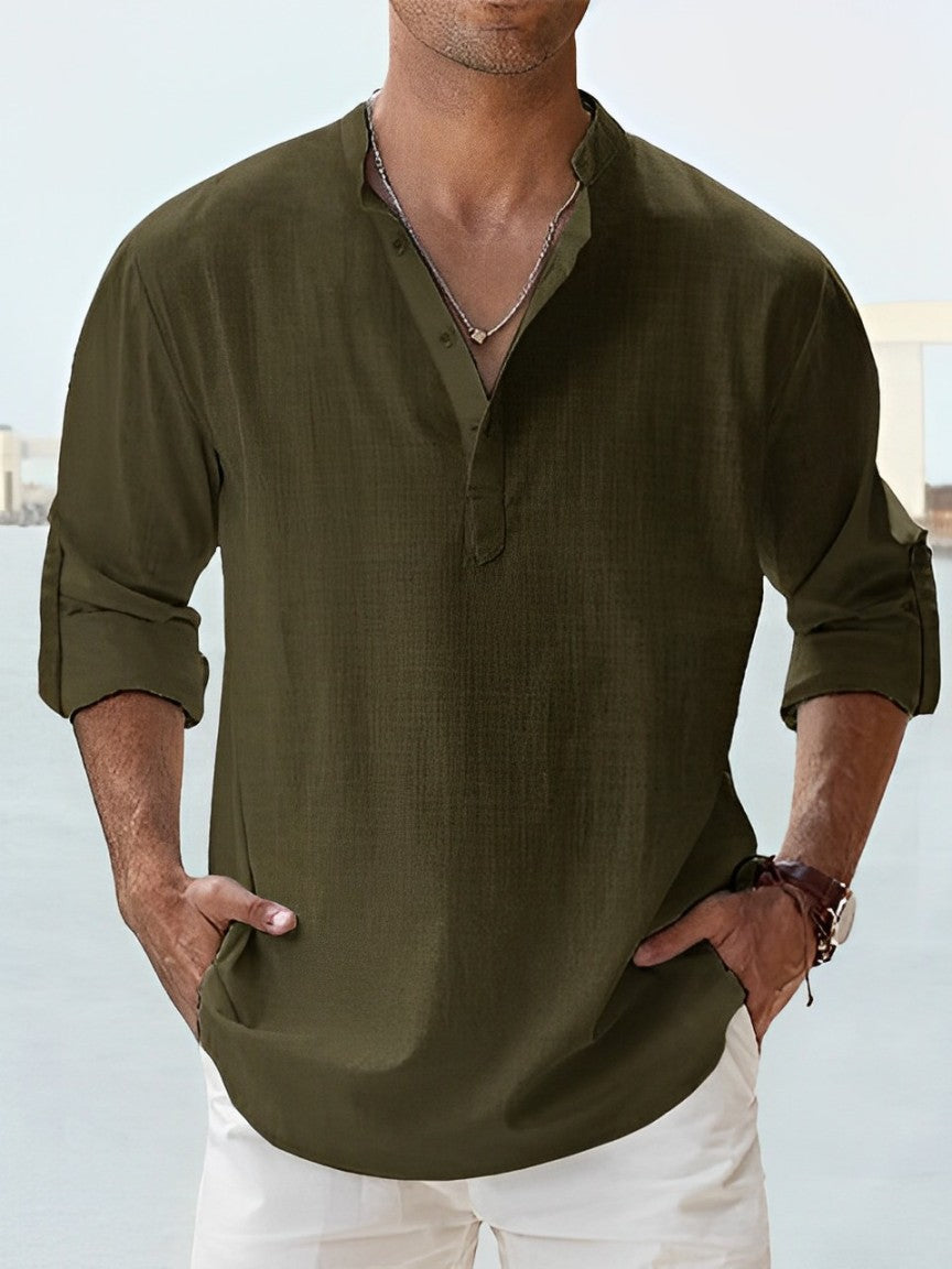 Marina Roca Evan - Camisa elegante de Lino – Verde Oscuro – photo 3