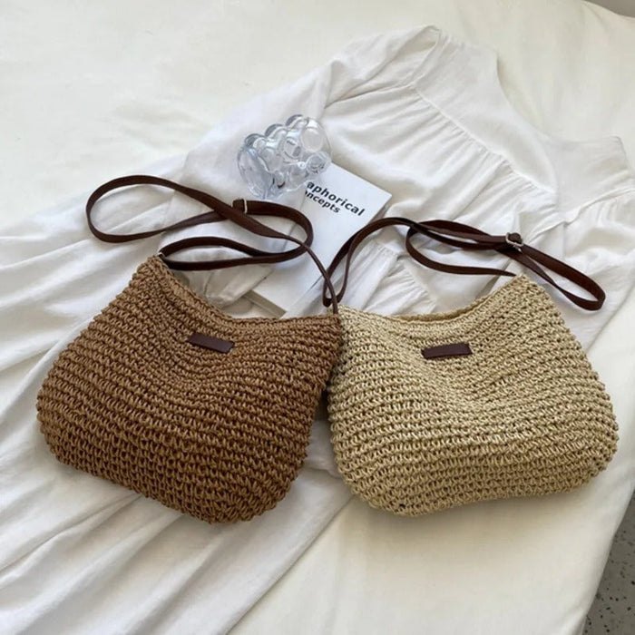 Tania | Bolso de Hombro de Paja Tejida con Asa Marrón