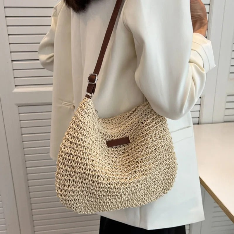 Anamartinezmadrid Tania | Bolso de Hombro de Paja Tejida con Asa Marrón – Beige – photo 4
