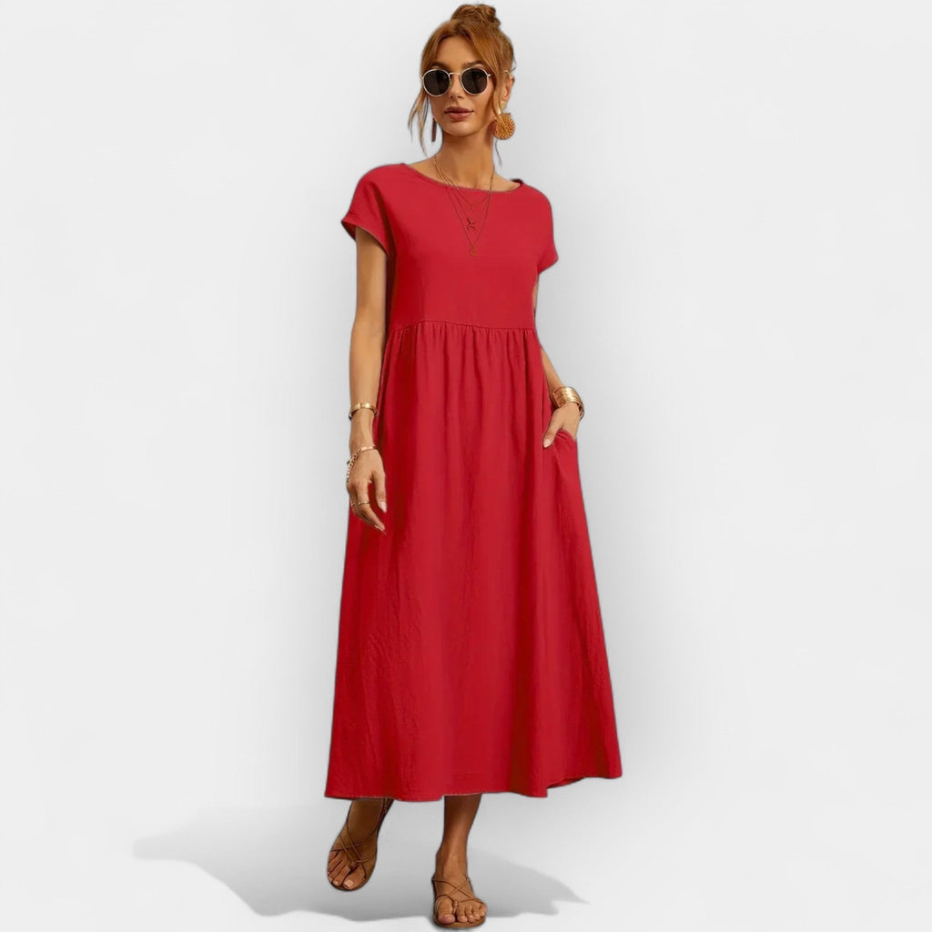 Anamartinezmadrid Dolores | Vestido Midi Casual con Bolsillos Mujer Manga Corta – Rojo – photo 5