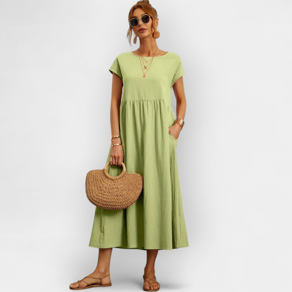 Anamartinezmadrid Dolores | Vestido Midi Casual con Bolsillos Mujer Manga Corta – Verde Claro – photo 11