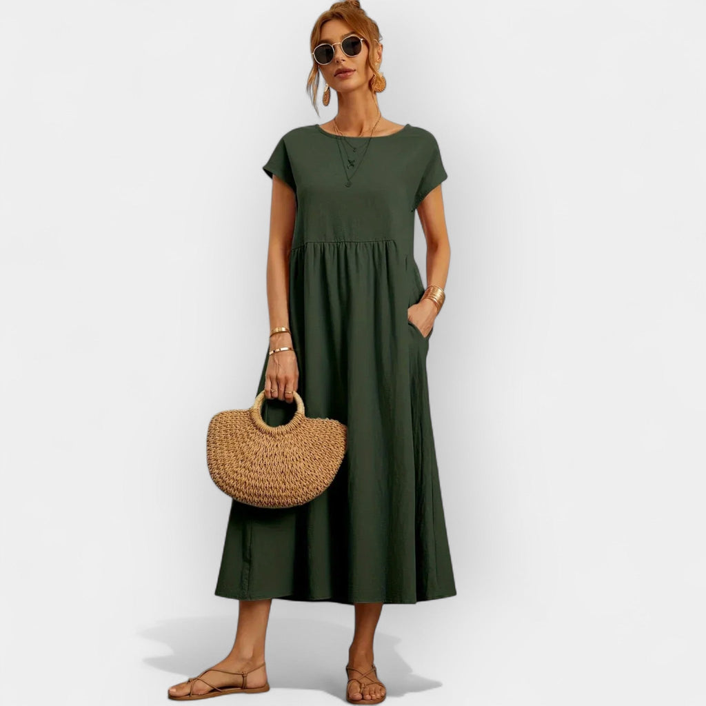 Anamartinezmadrid Dolores | Vestido Midi Casual con Bolsillos Mujer Manga Corta – Verde – photo 7