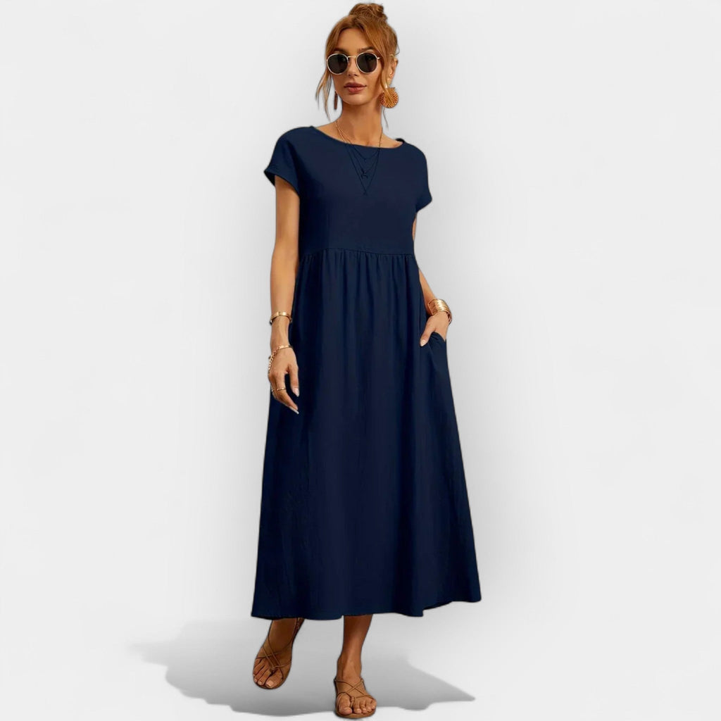 Anamartinezmadrid Dolores | Vestido Midi Casual con Bolsillos Mujer Manga Corta – Azul Marino – photo 3