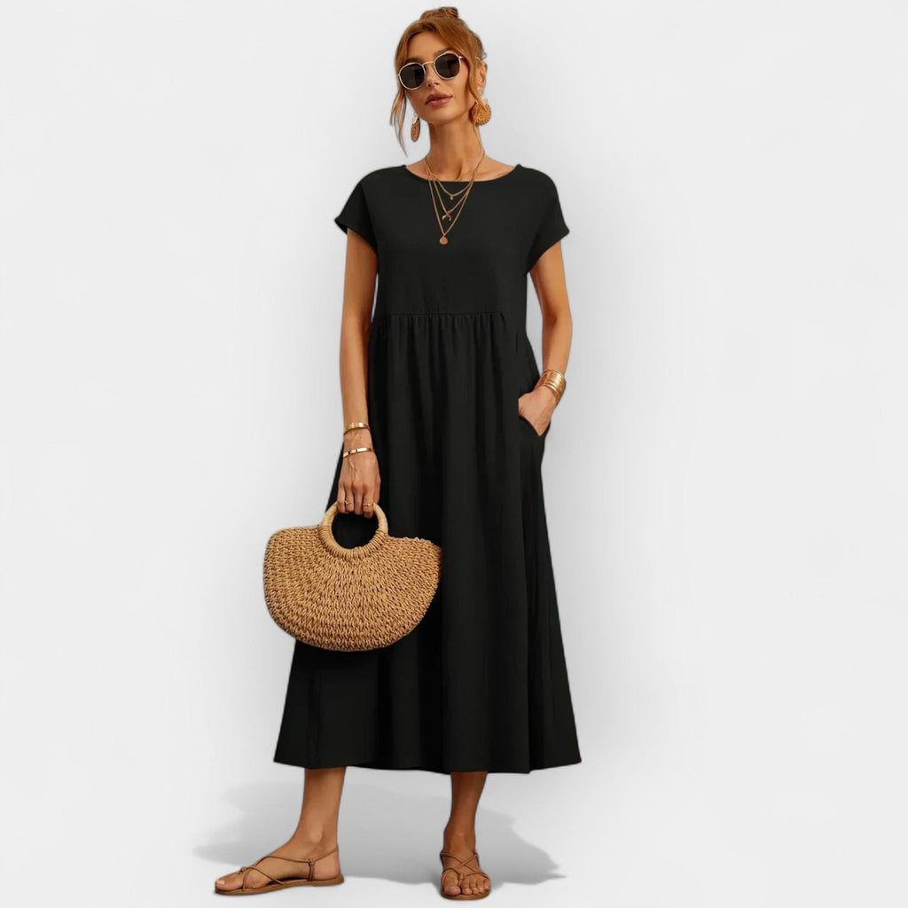 Anamartinezmadrid Dolores | Vestido Midi Casual con Bolsillos Mujer Manga Corta – Negro – photo 9