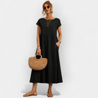 Anamartinezmadrid Dolores | Vestido Midi Casual con Bolsillos Mujer Manga Corta – Negro – photo 9