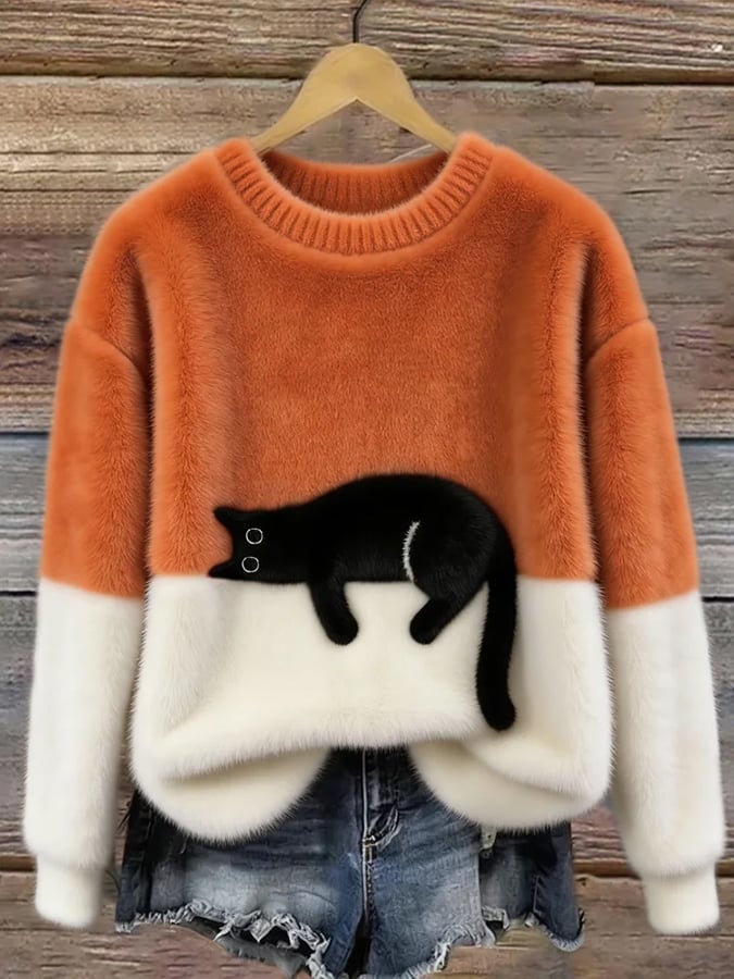 Silvana Vitali Ana - Jersey Elegante con Diseño de Gato – Naranja – photo 3