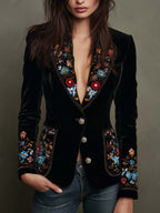 Jeanne Paris María ⎸ Blazer Bordado con Estampado Floral Multicolor – Negro