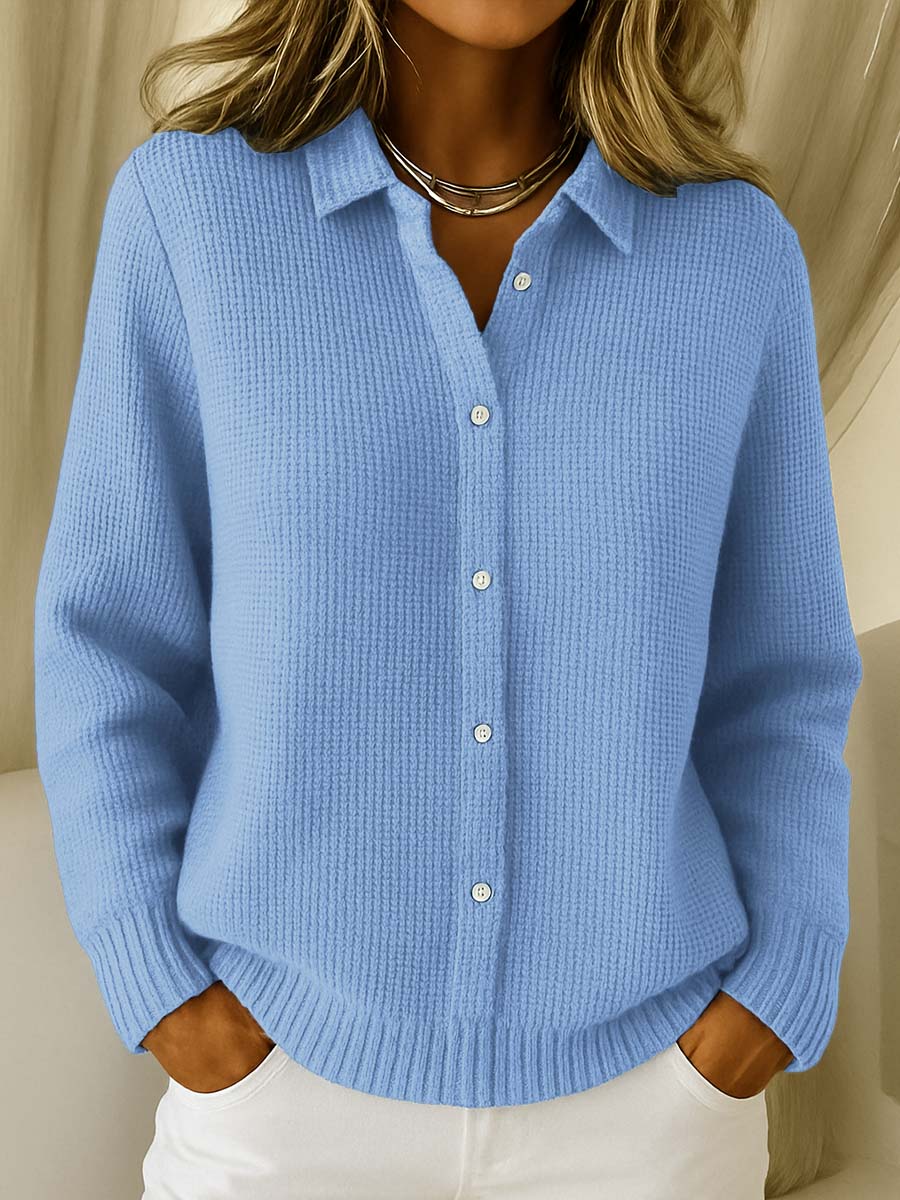 Anamartinezmadrid Camino | Cárdigan de Punto Gofre con Cuello Camisero – Azul – photo 4