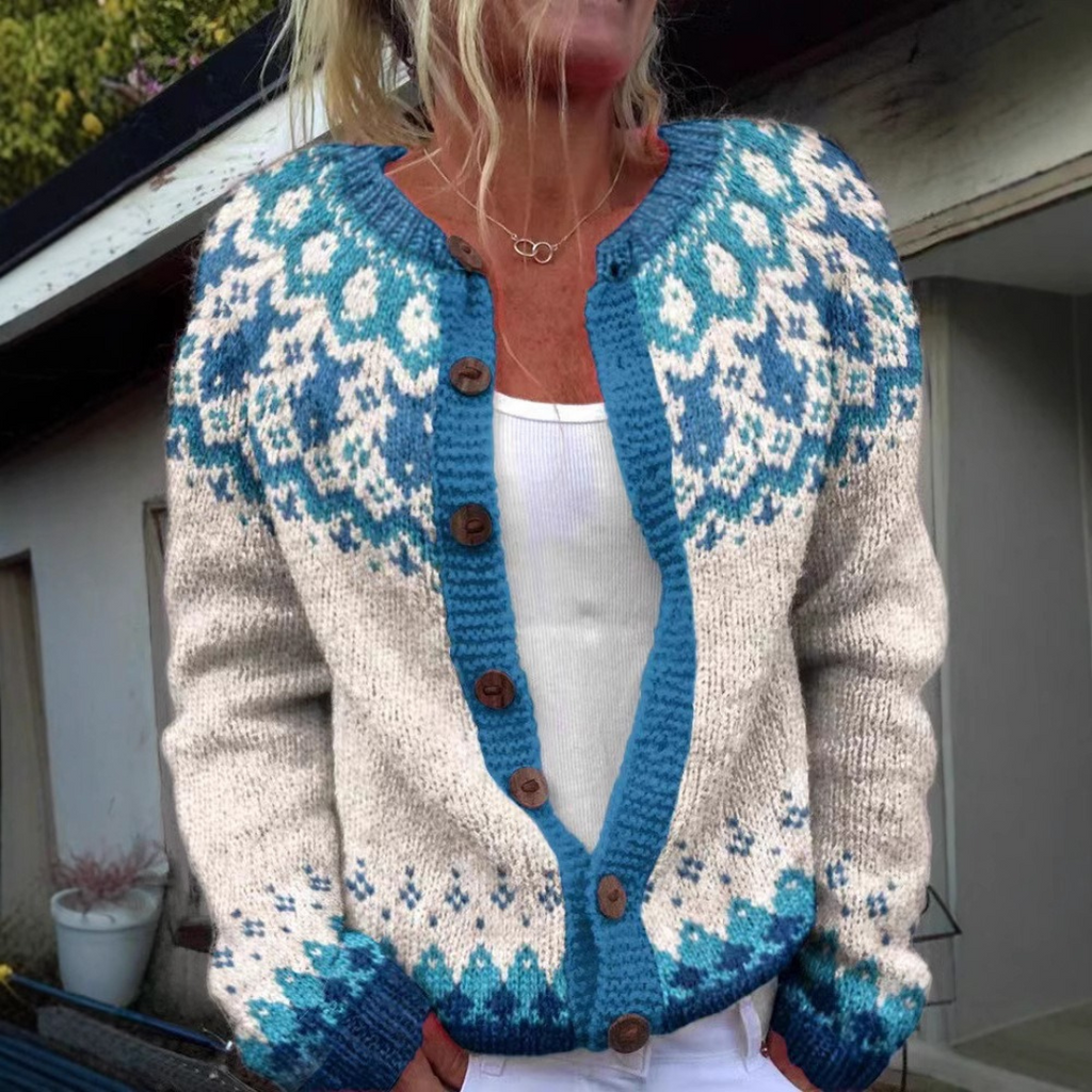 Anamartinezmadrid Rita | Cárdigan de Punto Nórdico con Canesú Jacquard