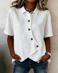 Marina Roca Victoria - Blusa Asimétrica de Algodón-Lino con Botones – Blanco – photo 2
