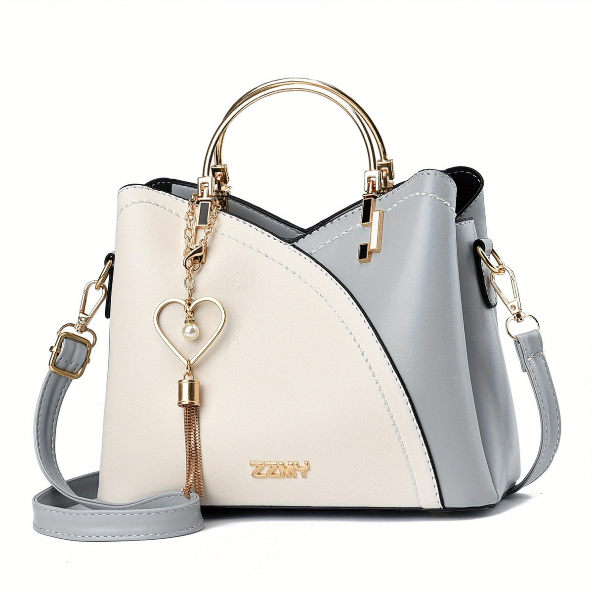 Anamartinezmadrid Elena | Bolso de Mano Mujer Asa Superior Dorada – Gris Claro – photo 11
