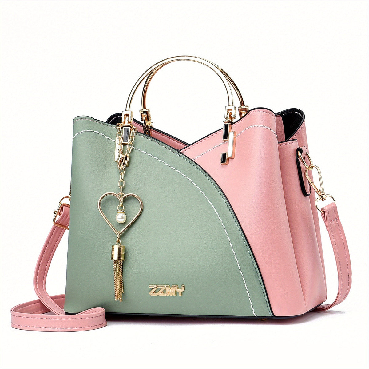 Anamartinezmadrid Elena | Bolso de Mano Mujer Asa Superior Dorada – Verde y Rosa – photo 12