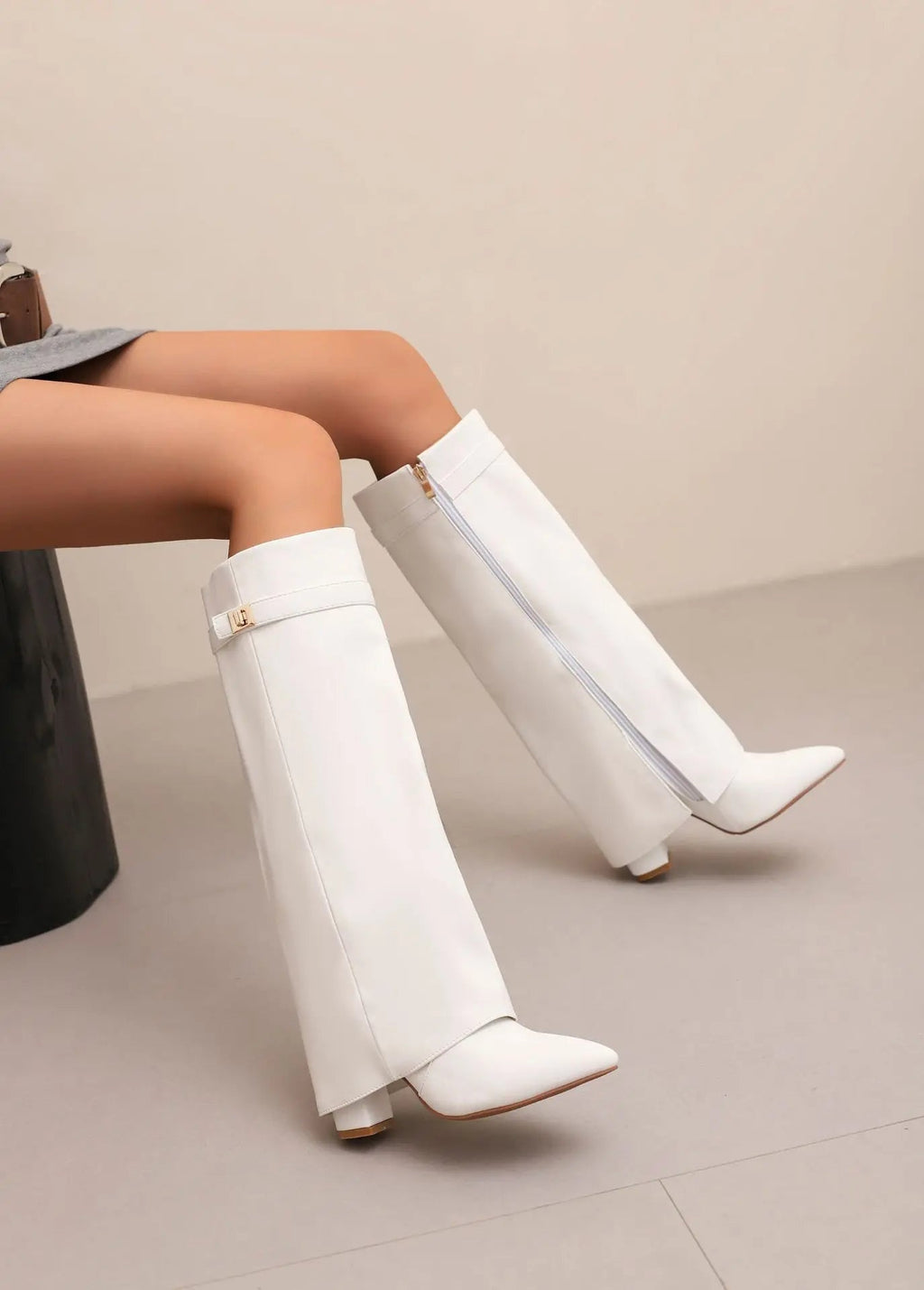 Anamartinezmadrid Elvira | Botas Altas de Ante Mujer Caña Alta Hebilla – Blanco de Piel – photo 11