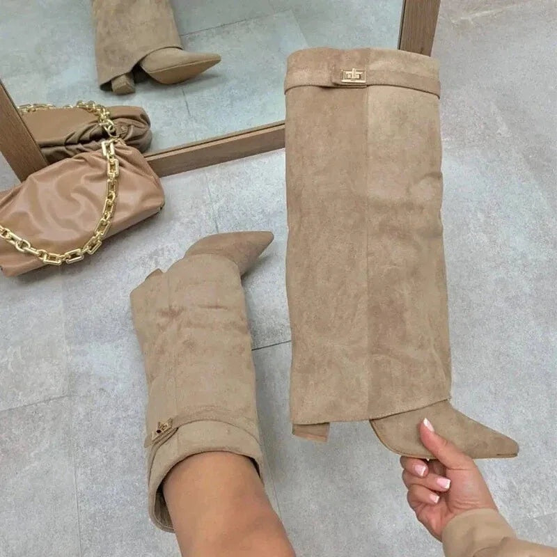 Anamartinezmadrid Elvira | Botas Altas de Ante Mujer Caña Alta Hebilla – Albaricoque de Piel – photo 4