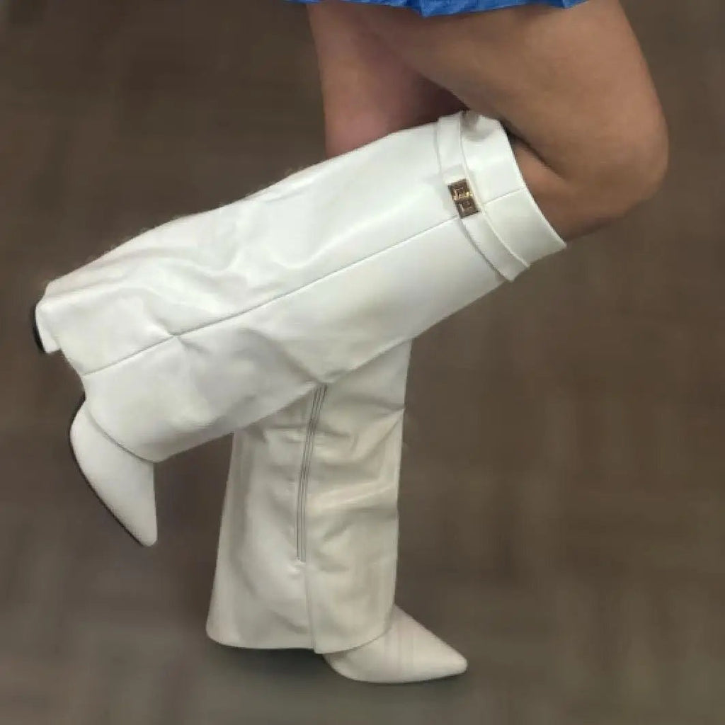 Anamartinezmadrid Elvira | Botas Altas de Ante Mujer Caña Alta Hebilla – Blanco – photo 10