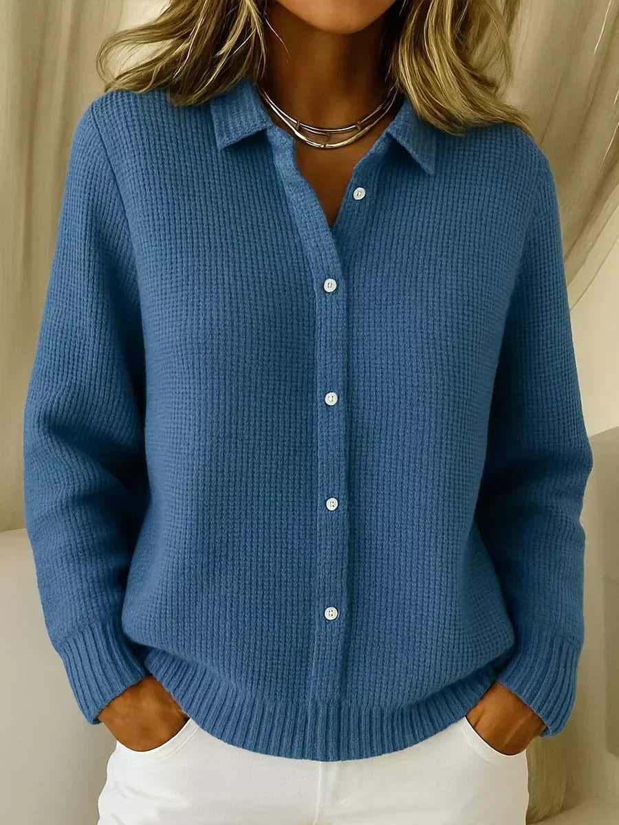Anamartinezmadrid Camino | Cárdigan de Punto Gofre con Cuello Camisero – Azul Marino – photo 3