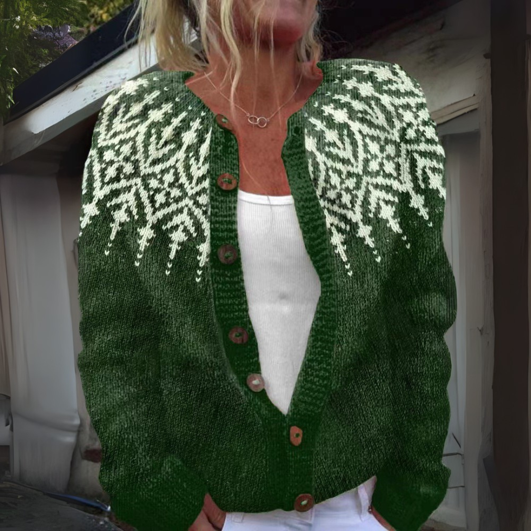 Anamartinezmadrid Nadia | Cárdigan de Punto Nórdico con Canesú Jacquard