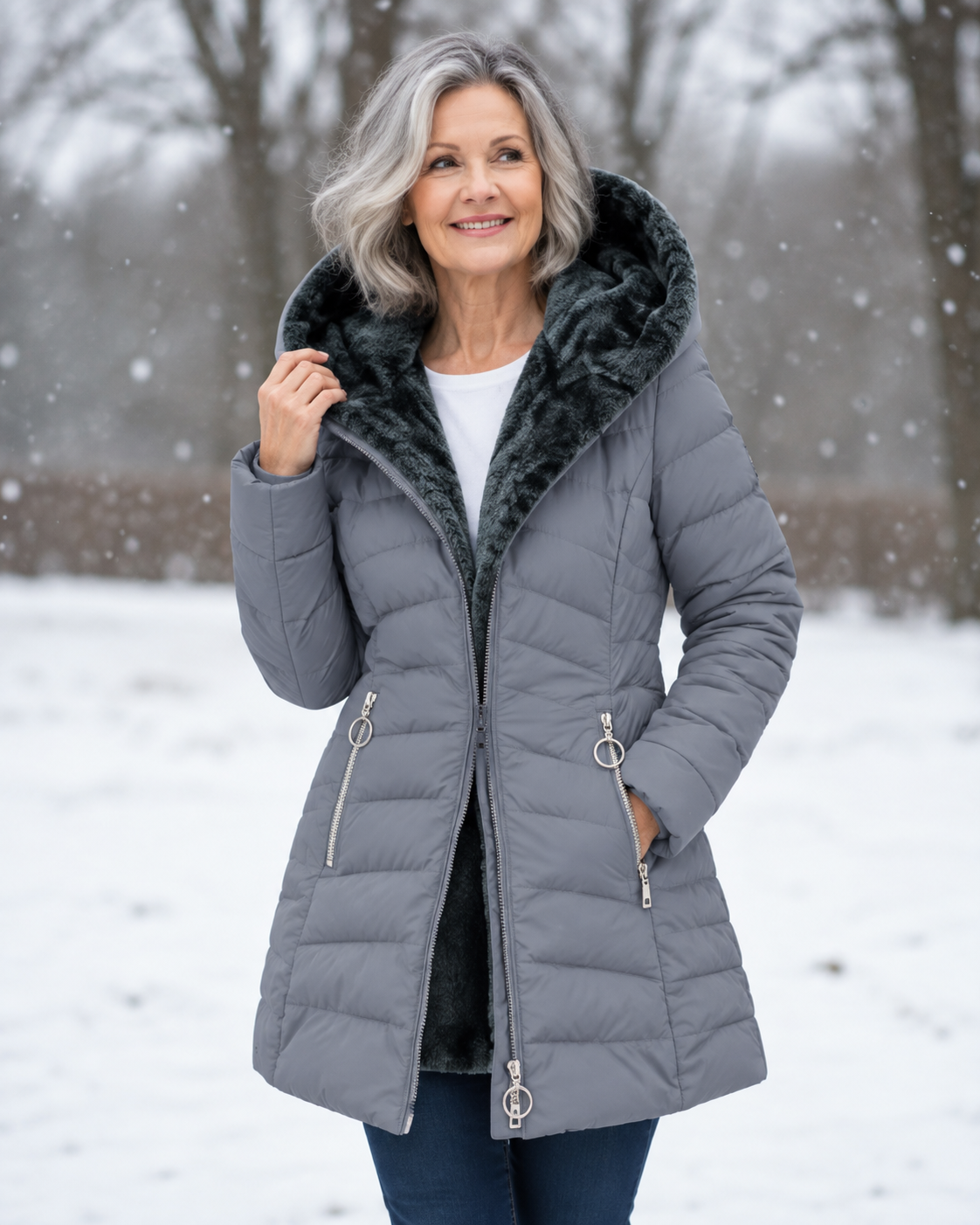Anamartinezmadrid Eugenia | Abrigo Acolchado Entallado con Capucha y Forro Polar – Gris – photo 9