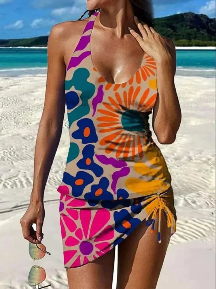 Marina Roca Fiesta – Tankini gráfico floral con short, efecto vientre plano – Naranja – photo 3