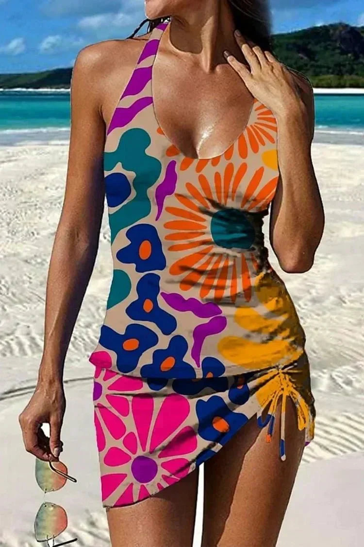 Marina Roca Fiesta – Tankini gráfico floral con short, efecto vientre plano