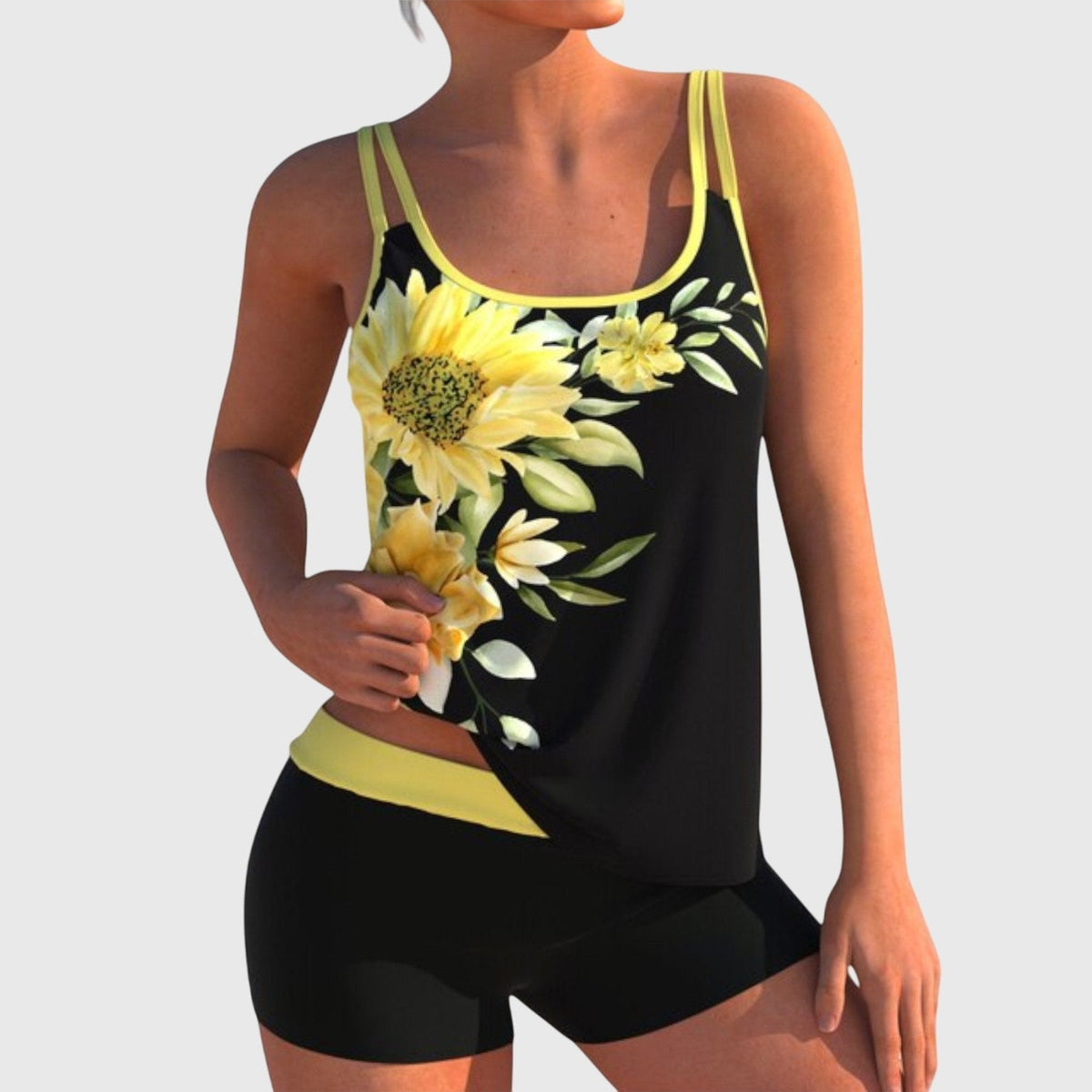 Marina Roca Flor – Tankini floral con short, efecto vientre plano – Amarillo – photo 3