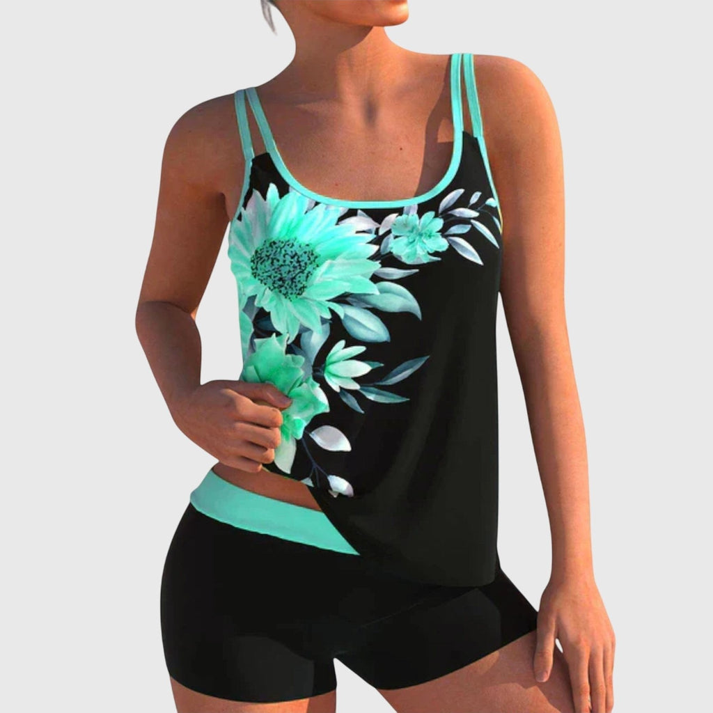 Marina Roca Flor – Tankini floral con short, efecto vientre plano – Azul – photo 2