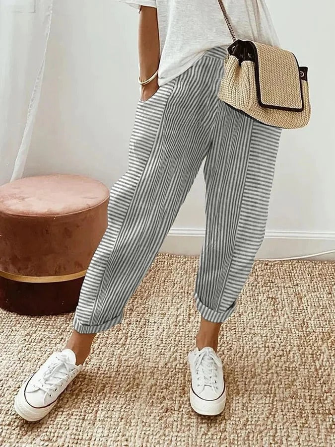 Marina Roca Livia | Pantalones Rayados Sin Esfuerzo – Gris Claro – photo 4