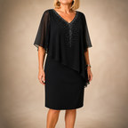Anamartinezmadrid Joaquina | Vestido Midi de Invitada con Capa de Gasa y Escote en Pico