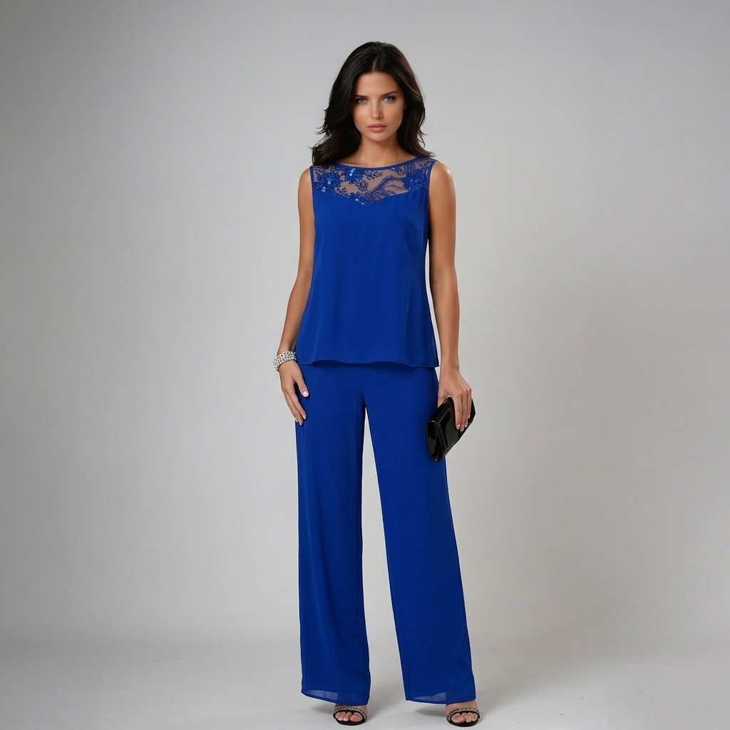 Anamartinezmadrid Itziar | Conjunto de Tres Piezas de Gasa con Pedrería y Pantalón Ancho – photo 2