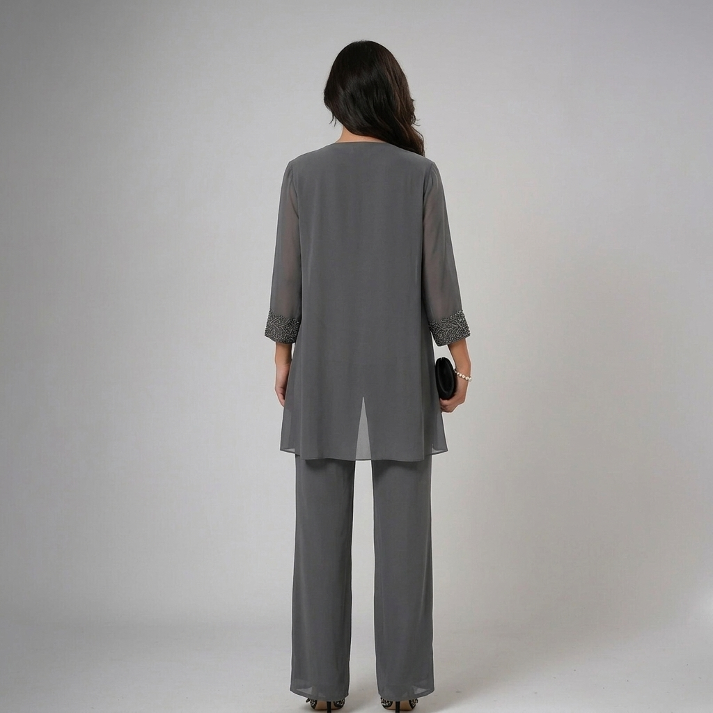 Anamartinezmadrid Itziar | Conjunto de Tres Piezas de Gasa con Pedrería y Pantalón Ancho – photo 5