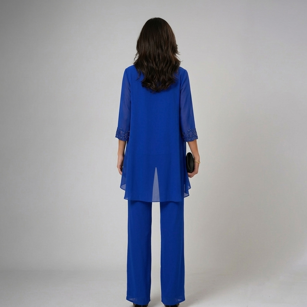 Anamartinezmadrid Itziar | Conjunto de Tres Piezas de Gasa con Pedrería y Pantalón Ancho – photo 3