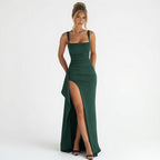 Anamartinezmadrid Elara | Vestido Largo con Escote Cuadrado y Abertura Lateral – Verde Oscuro – photo 5