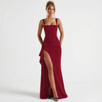 Anamartinezmadrid Elara | Vestido Largo con Escote Cuadrado y Abertura Lateral – Rojo – photo 3