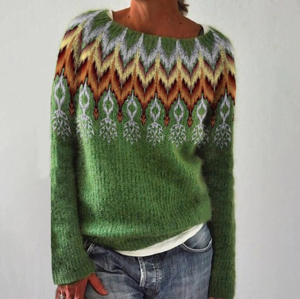 Anamartinezmadrid Maite | Jersey de Punto con Canesú Nórdico – Verde – photo 2