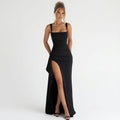 Anamartinezmadrid Elara | Vestido Largo con Escote Cuadrado y Abertura Lateral – Negro