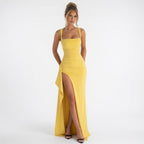 Anamartinezmadrid Elara | Vestido Largo con Escote Cuadrado y Abertura Lateral – Amarillo – photo 6
