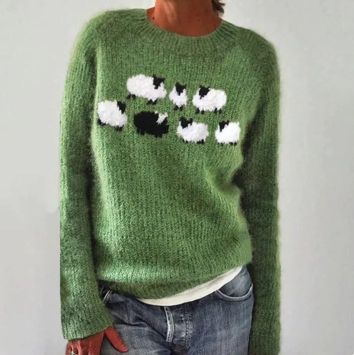 Anamartinezmadrid Bianca | Jersey de Punto con Ovejitas – Verde